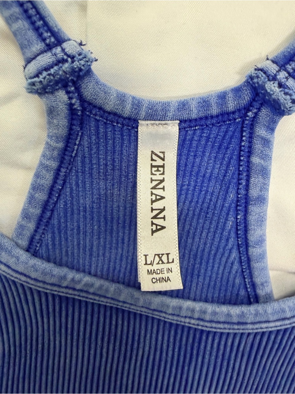 Zenana Outfitters Blue Ribbed Racerback Crop Tank Top - Picture 3 of 6